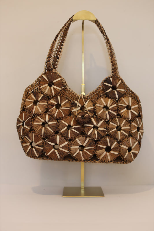 Medium Abaca Handbag (Light and Dark Browns) | Felipa | The Pino Collection