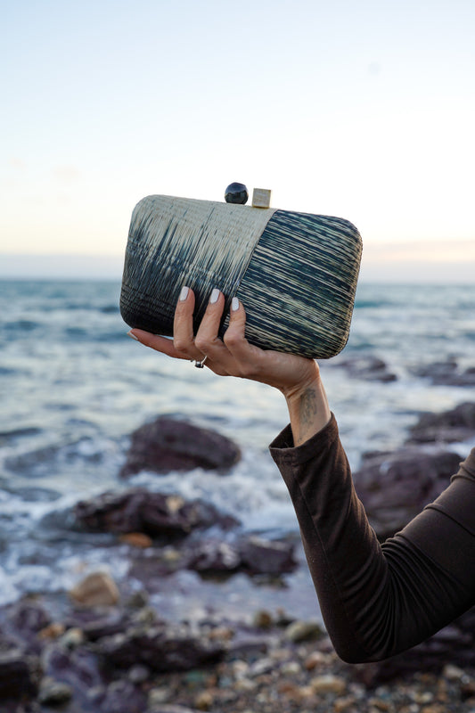 Clutch Bag (Buri Palm) - Green & Cream