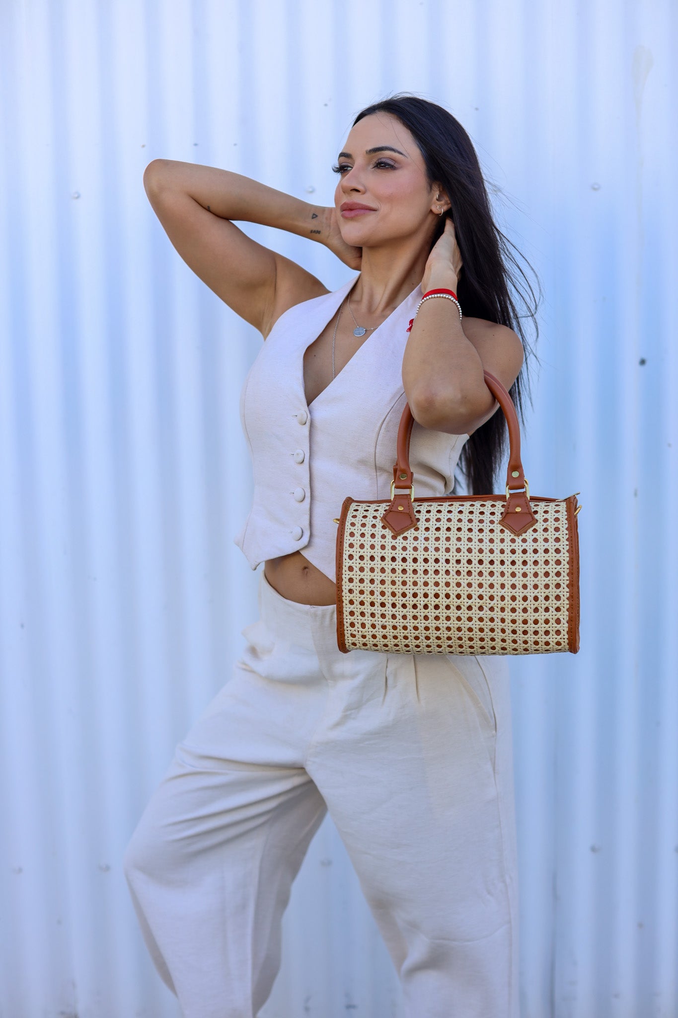 Julia | Solihiya Handbag (Beige & Caramel) | The Pino Collection
