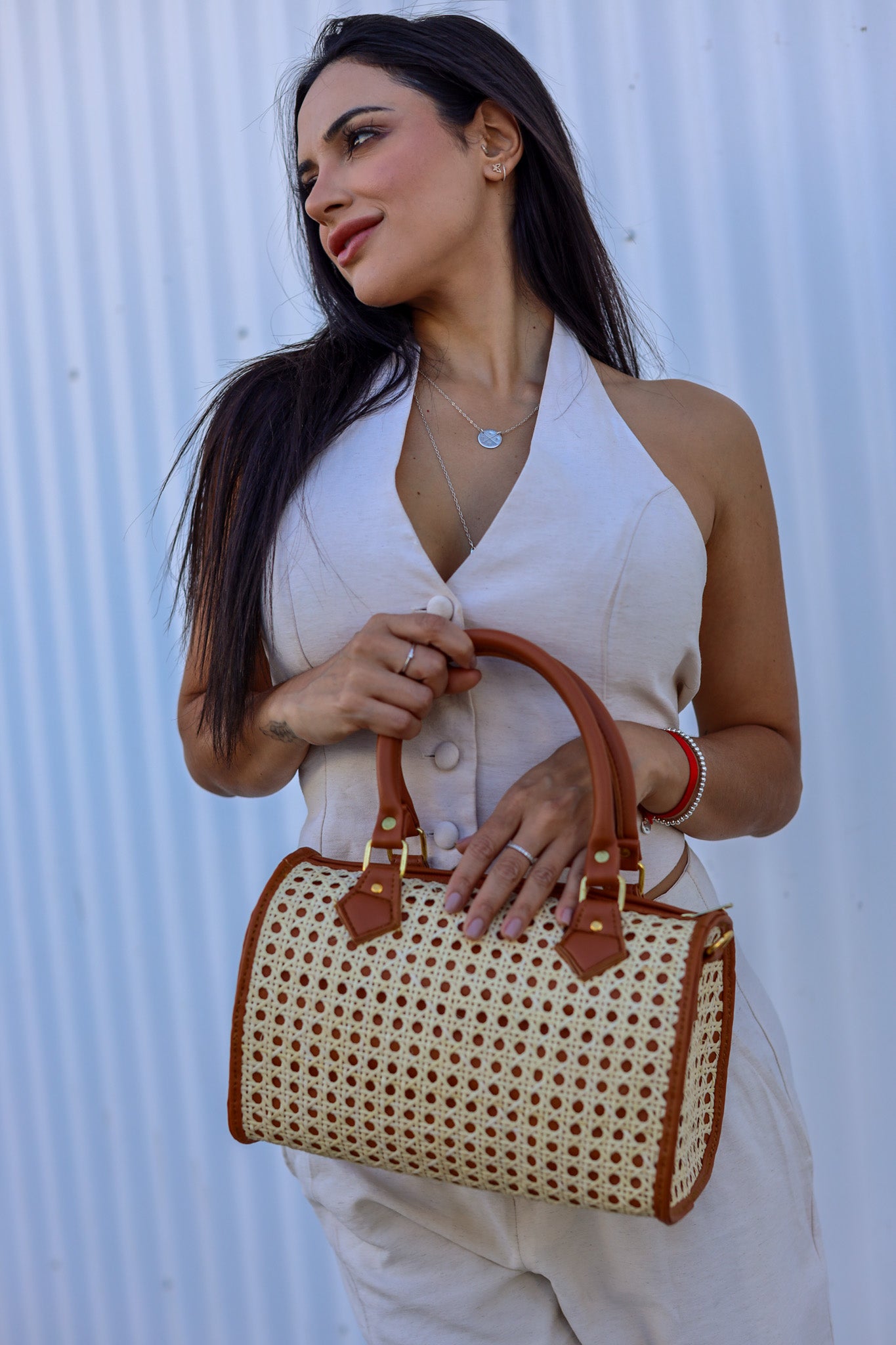 Julia | Solihiya Handbag (Beige & Caramel) | The Pino Collection