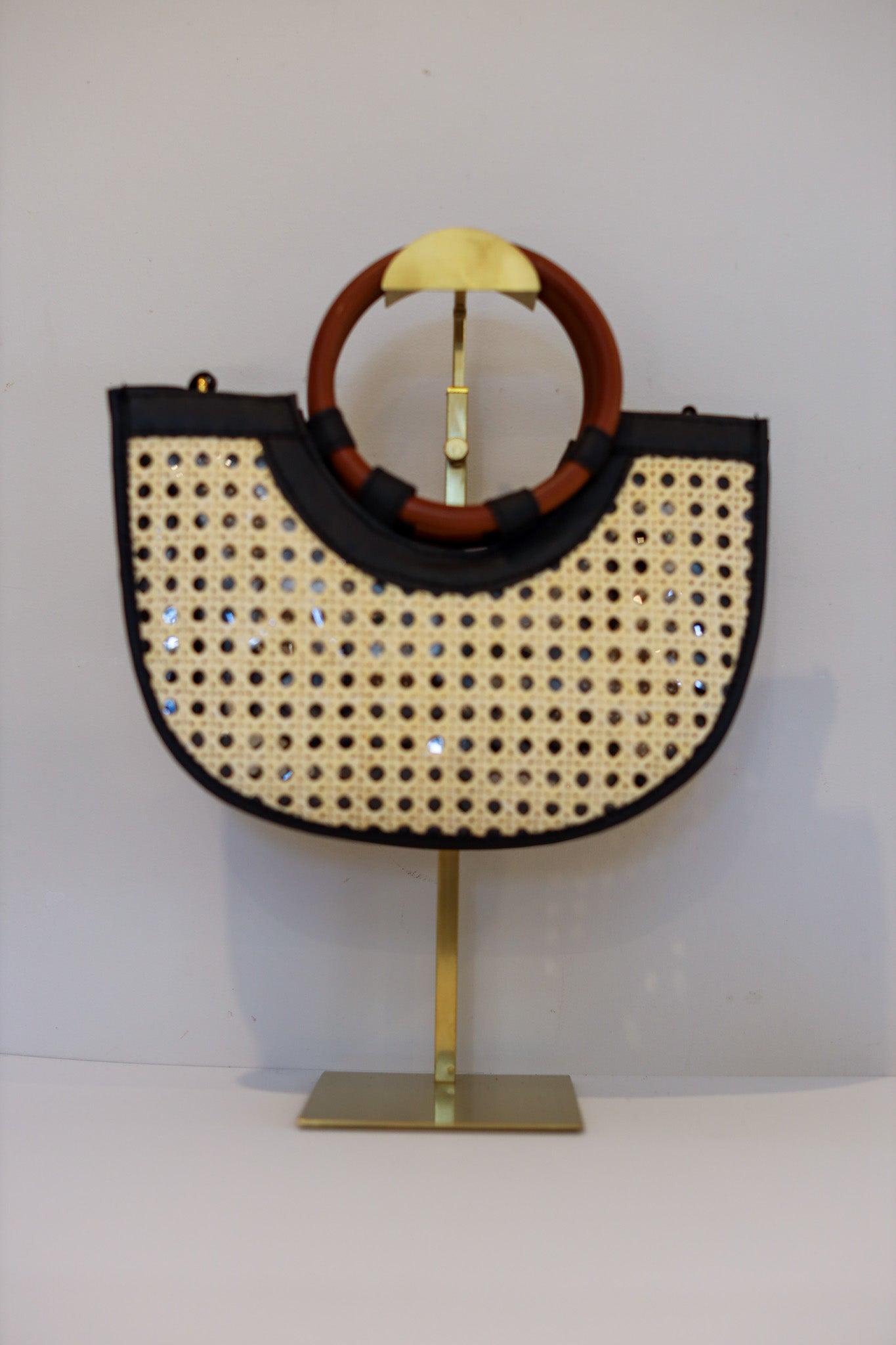 Amelia | Solihiya & Rattan Handbag (Black and Beige) | The Pino Collection