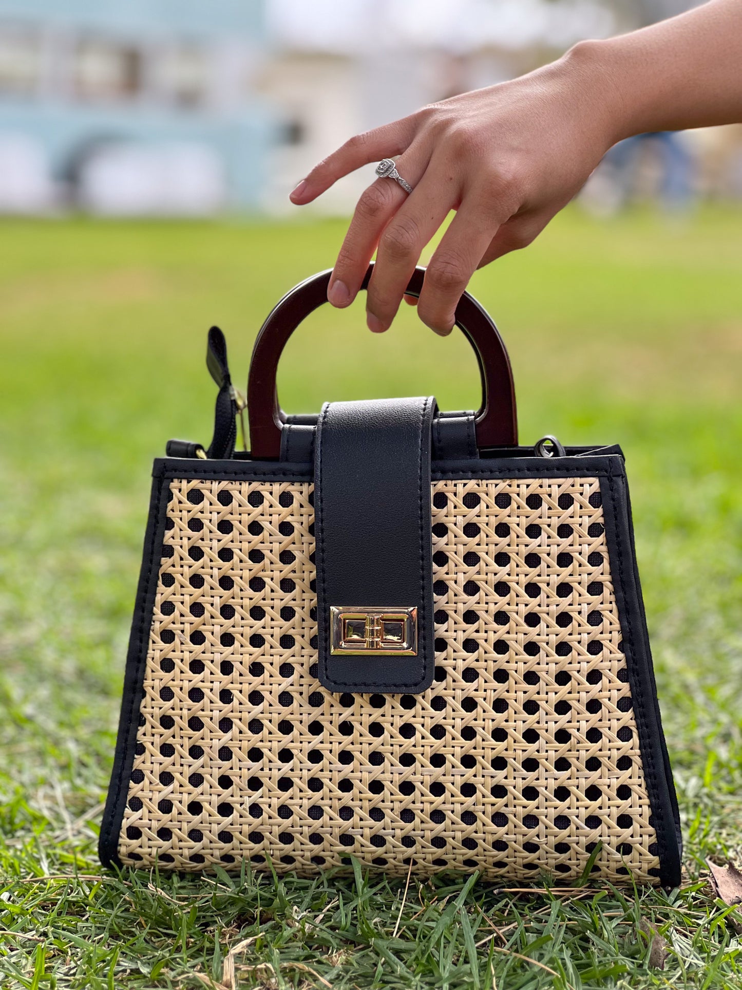 Chloe | Solihiya Luxe Handbag (Black and Cream) | The Pino Collection