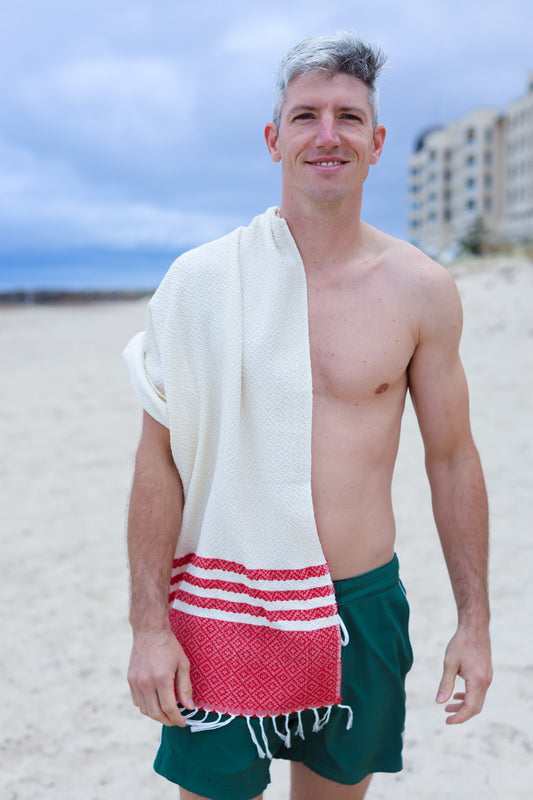 Inabel Bath Towel / Beach Towel (Red & White) | The Pino Collection