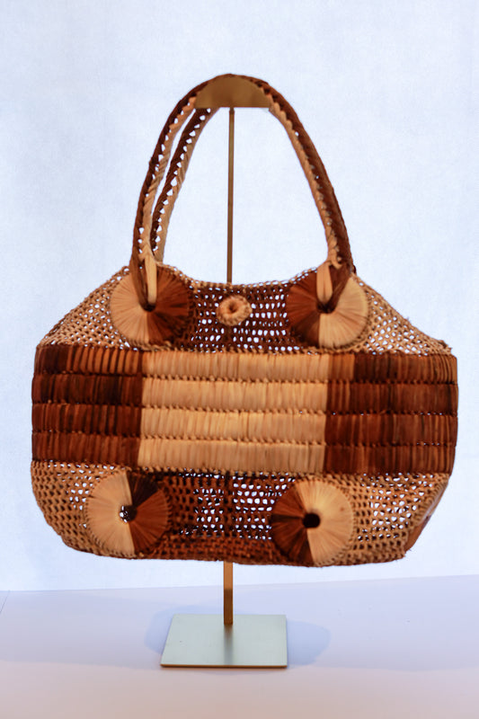 Medium Abaca Handbag (Light and Dark Browns) | Halina | The Pino Collection