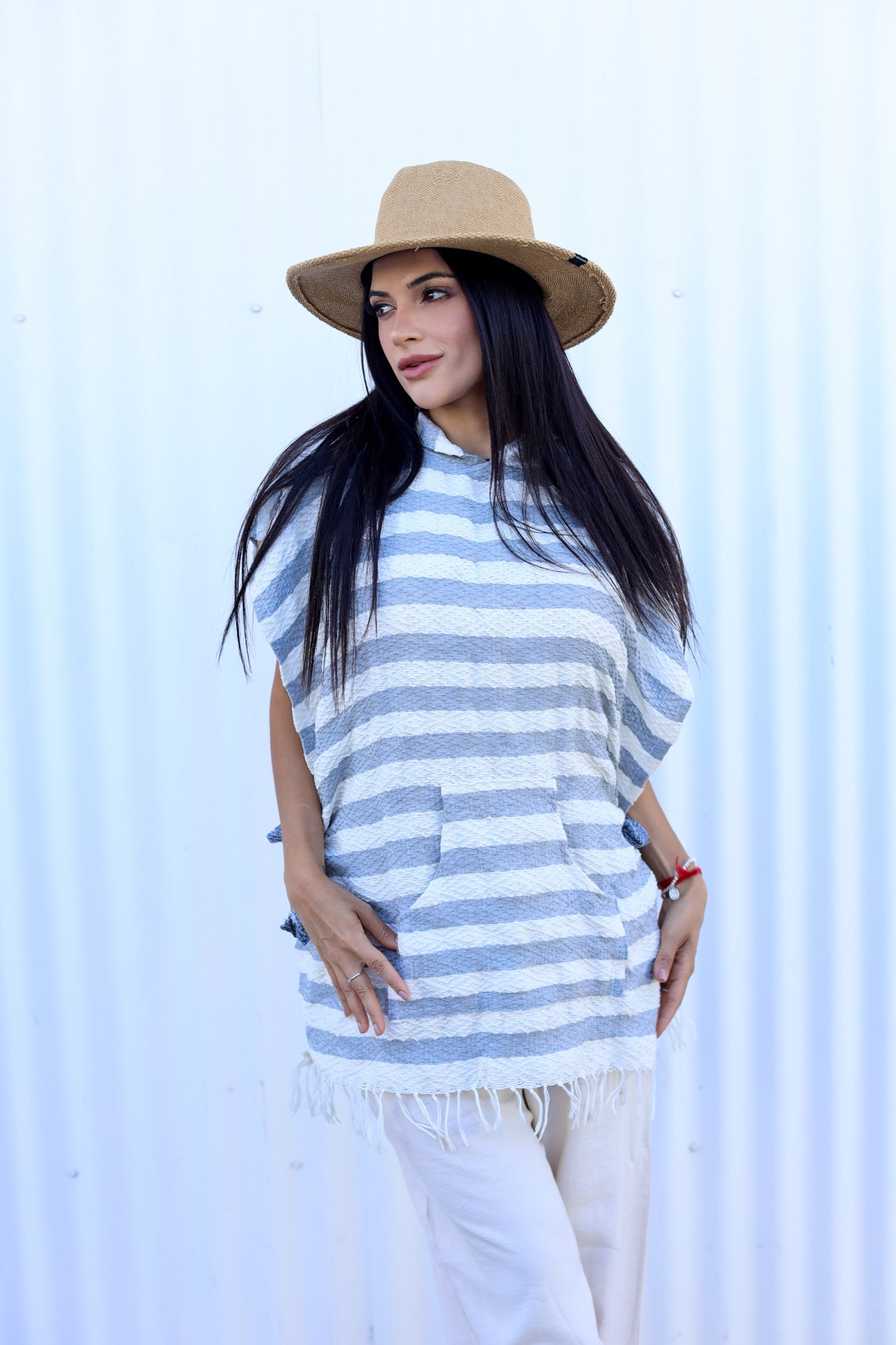 Grey and White Inabel Poncho | The Pino Collection