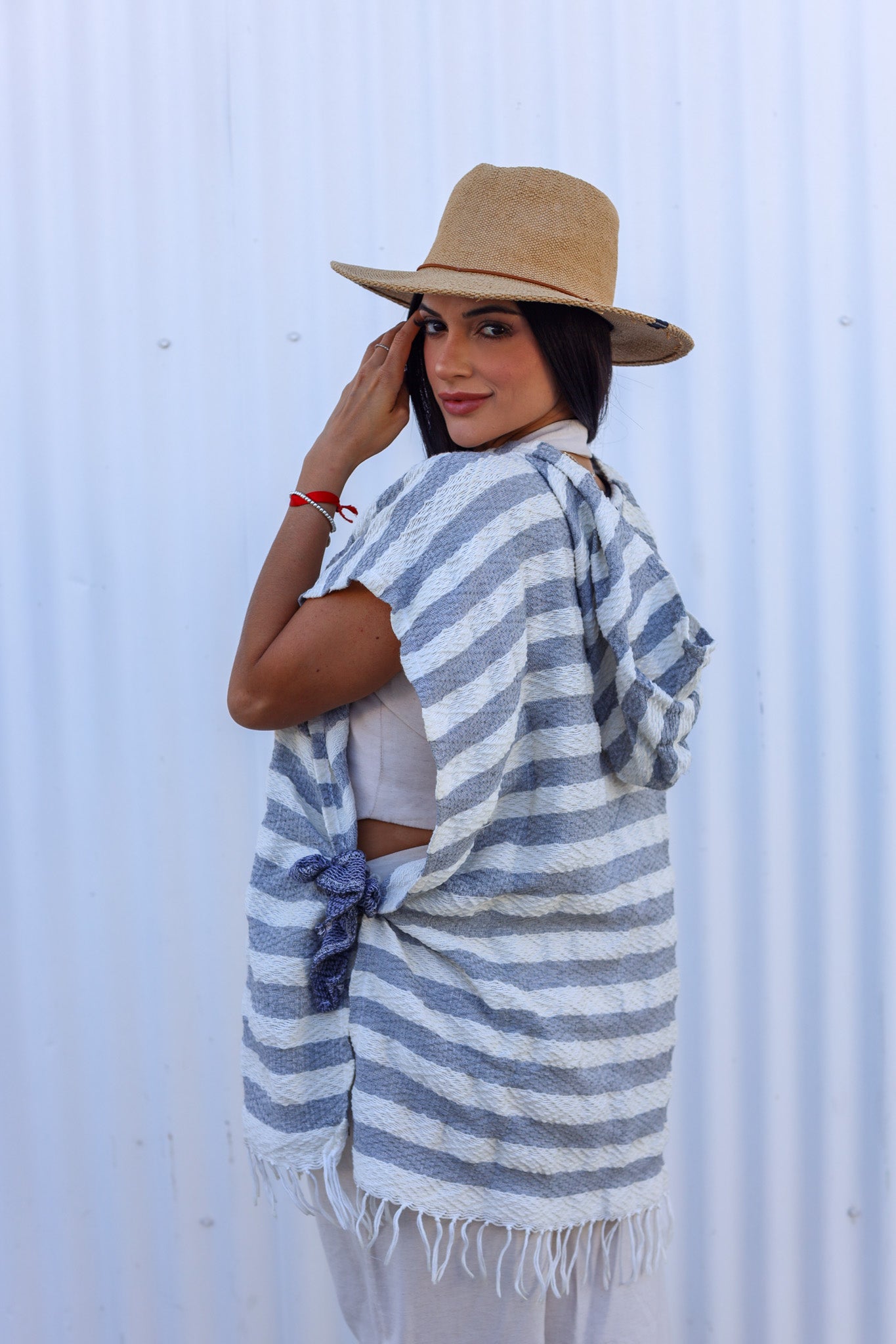 Grey and White Inabel Poncho | The Pino Collection