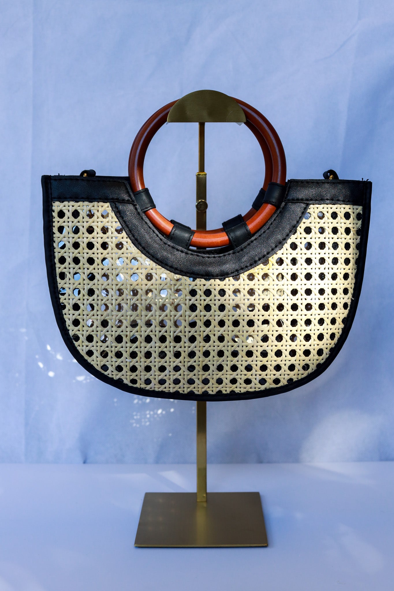 Solohiya & Rattan Handbag (Black and Beige) | The Pino Collection