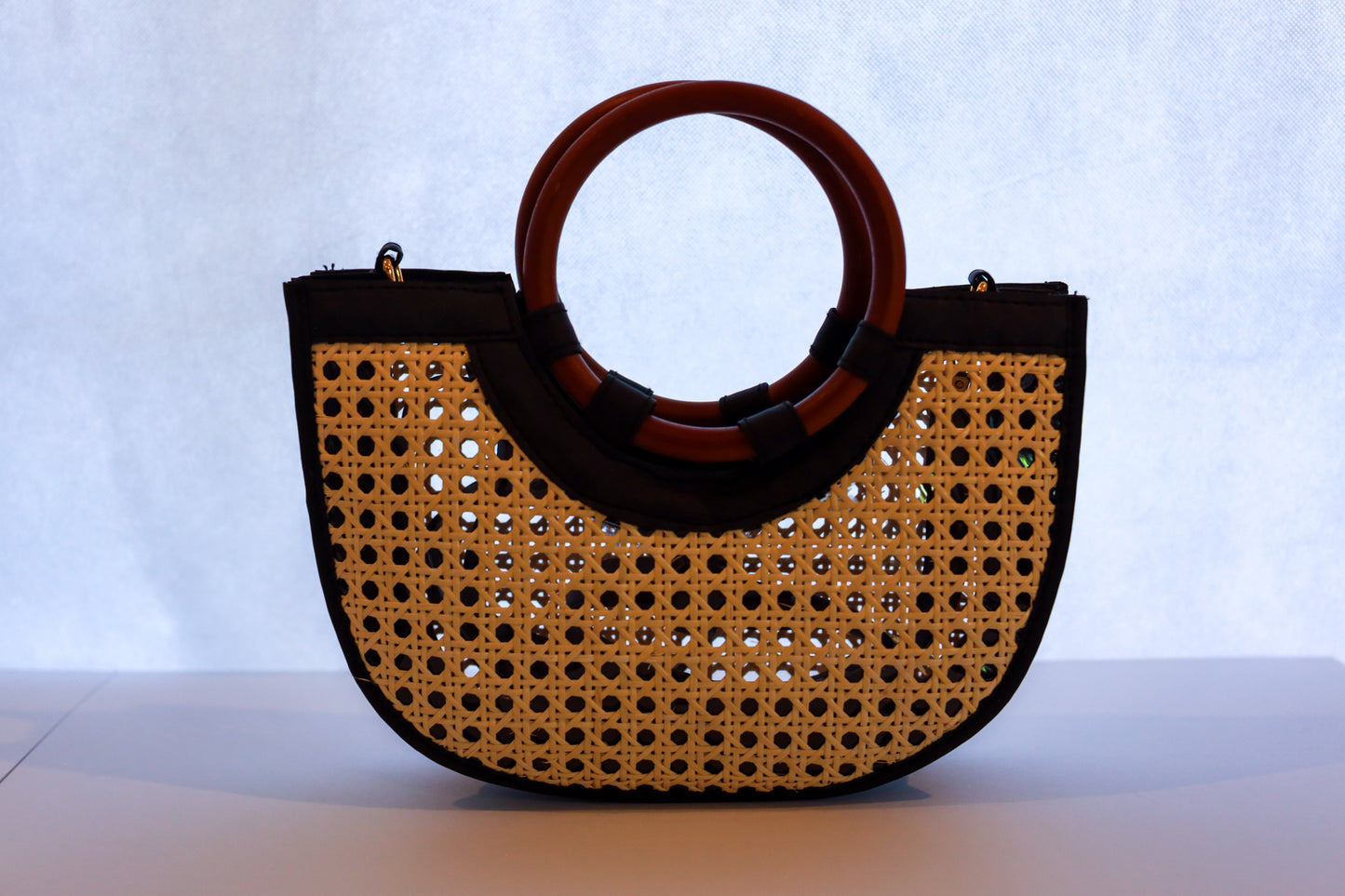 Solohiya & Rattan Handbag (Black and Beige) | The Pino Collection