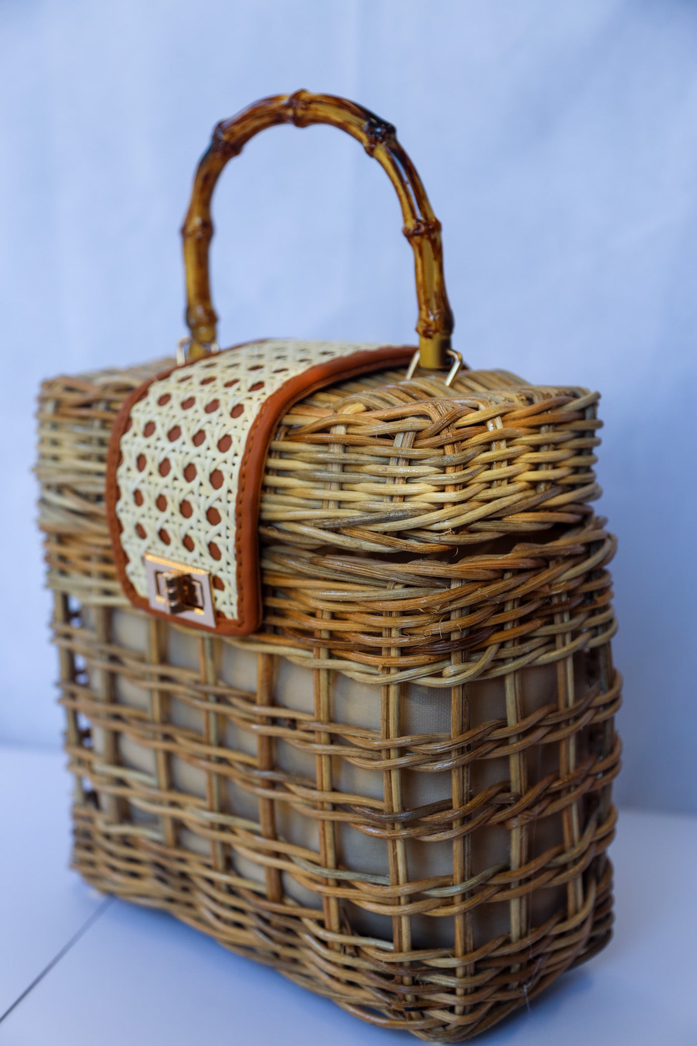 Rattan Handbag (Brown, Caramel & Gold) | The Pino Collection