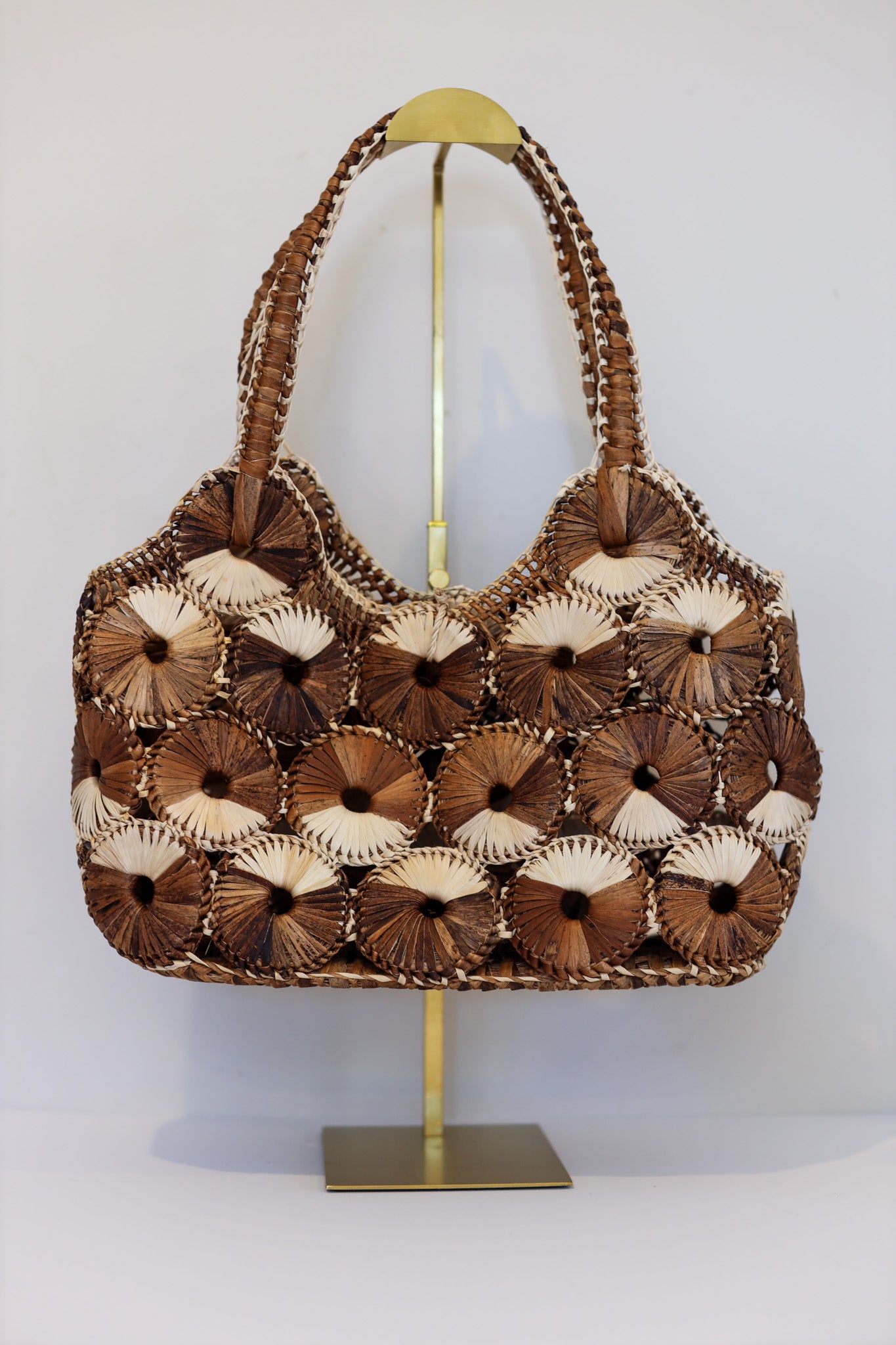 Medium Abaca Handbag (Light and Dark Browns) | Dahlia | The Pino Collection