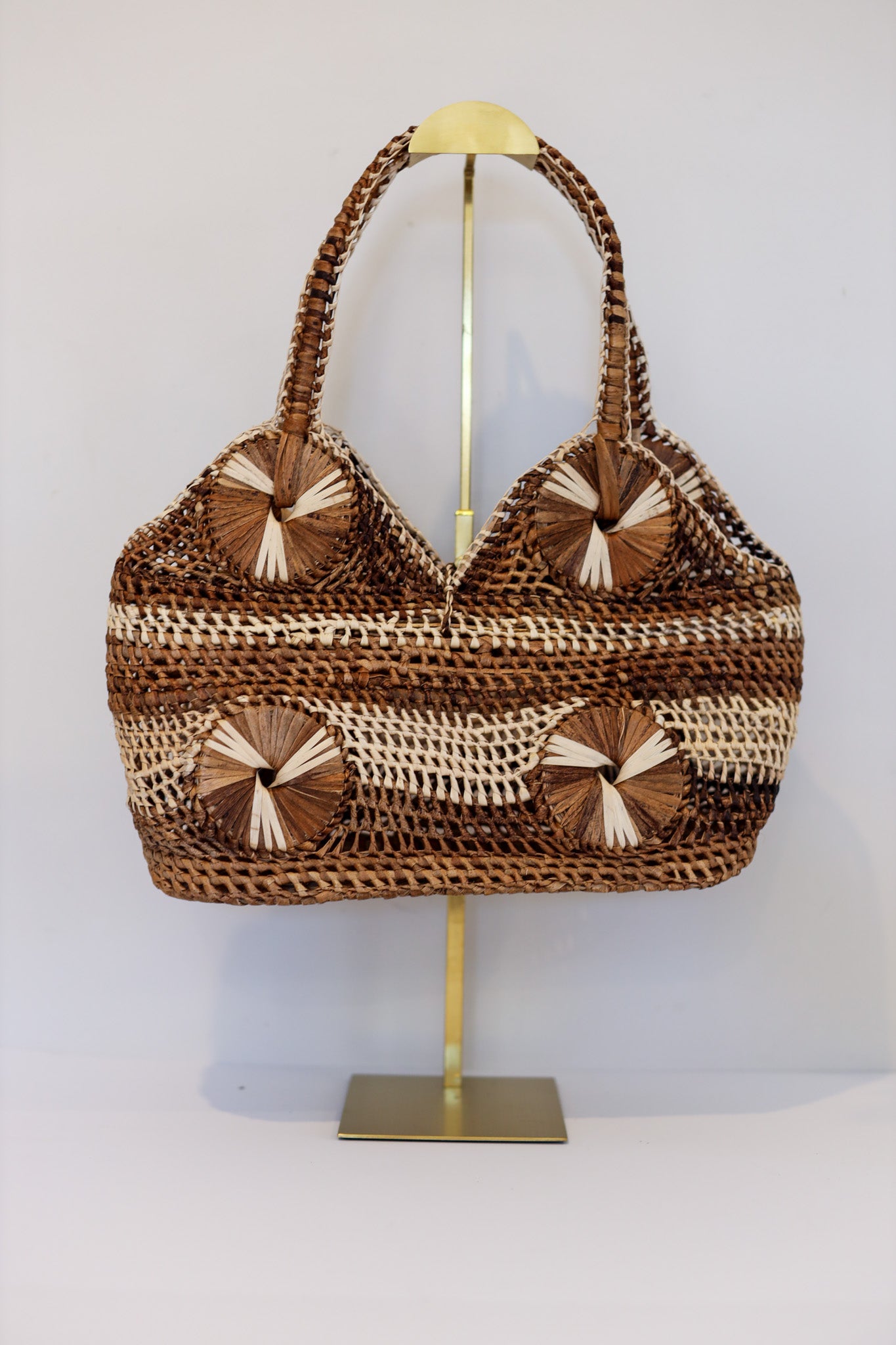 Medium Abaca Handbag (Light and Dark Browns) | Elizabeth | The Pino Collection