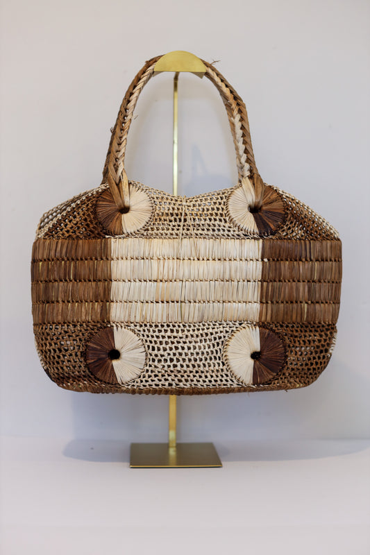 Medium Abaca Handbag (Light and Dark Browns) | Glinda | The Pino Collection