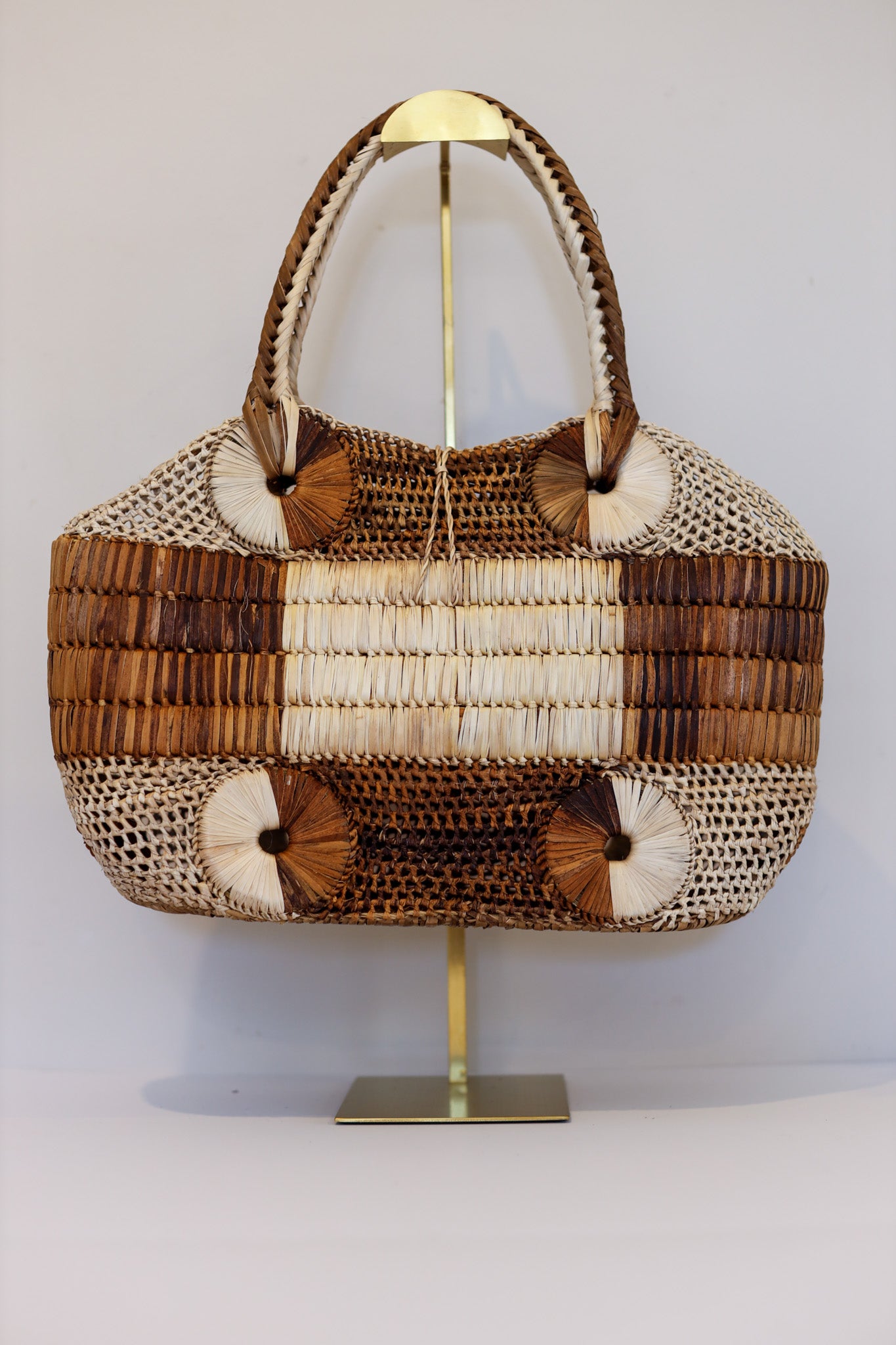 Medium Abaca Handbag (Light and Dark Browns) | Halina | The Pino Collection