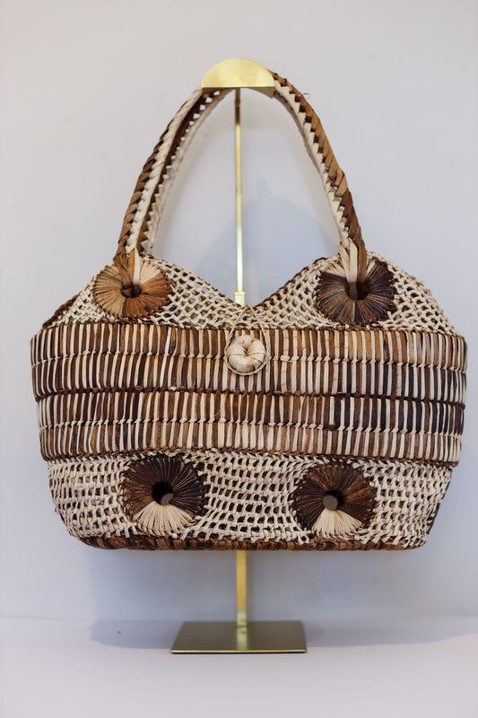 Medium Abaca Handbag (Light and Dark Browns) | Irene | The Pino Collection