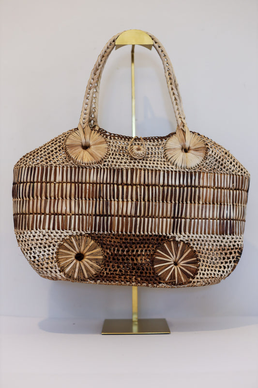 Medium Abaca Handbag (Light and Dark Browns) | Janella | The Pino Collection